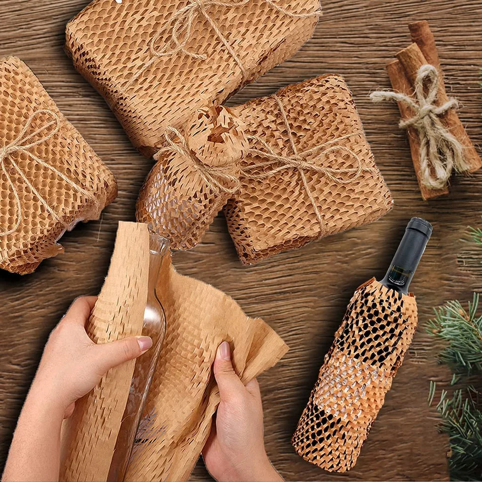 Expanded honeycomb paper used as a wrapping example.