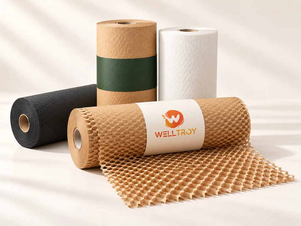 Welltroy Honeycomb Paper Rolls custom branding illustration