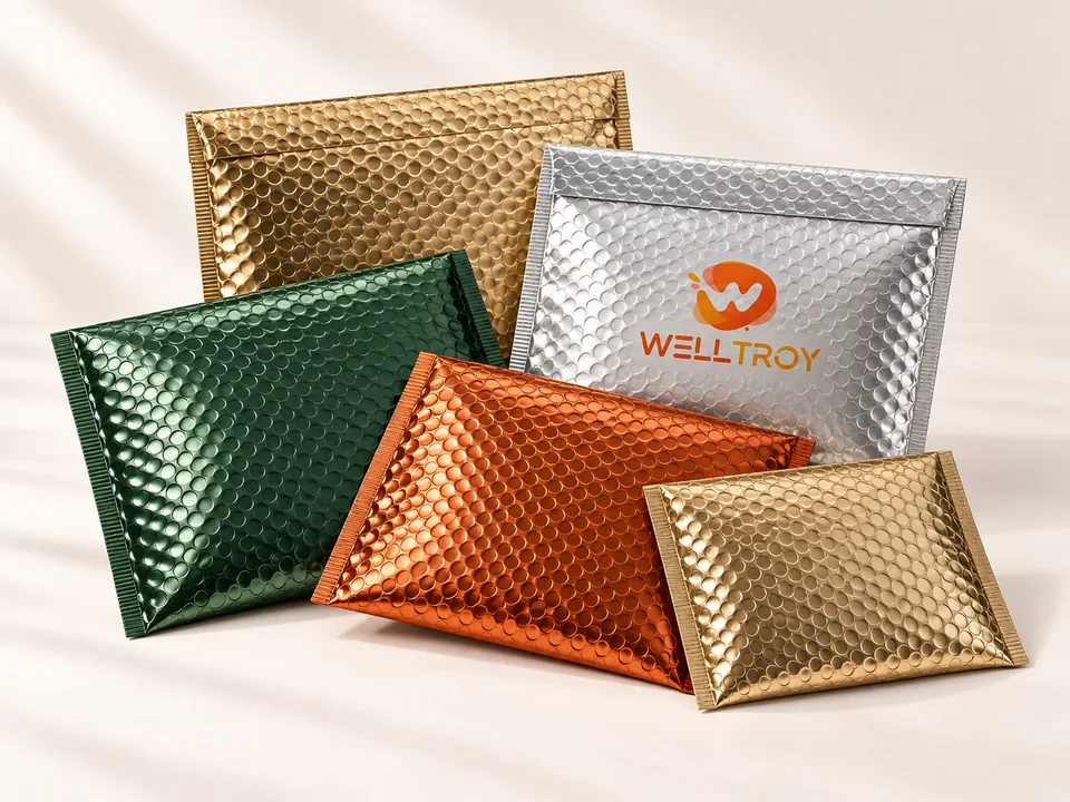 Welltroy Metallic Bubble Mailers custom branding illustration
